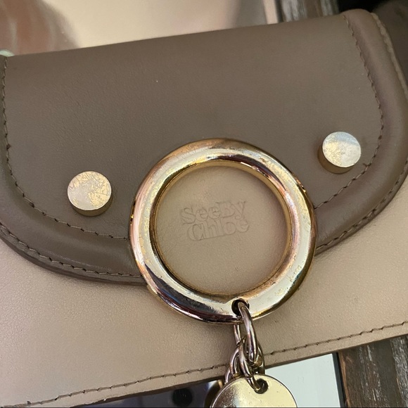 See by Chloe Cream, Grey and Pink Leather Card Case Wallet w O-Ring and Charms - Picture 4 of 4